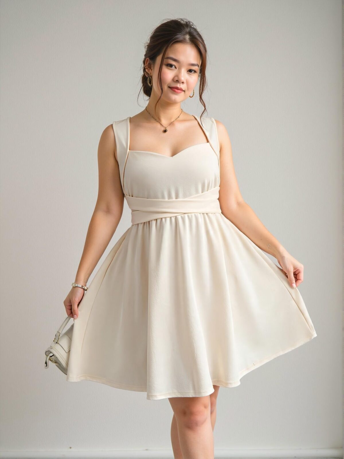 Elegant Apricot Stylish Sweetheart Neck Crisscross Tied Bow Ruffle Hem Sleeveless Mini Dress for Spring and Summer "Chic, Classy and Trendy Fashion Style to Dress to Impress" - Image 2