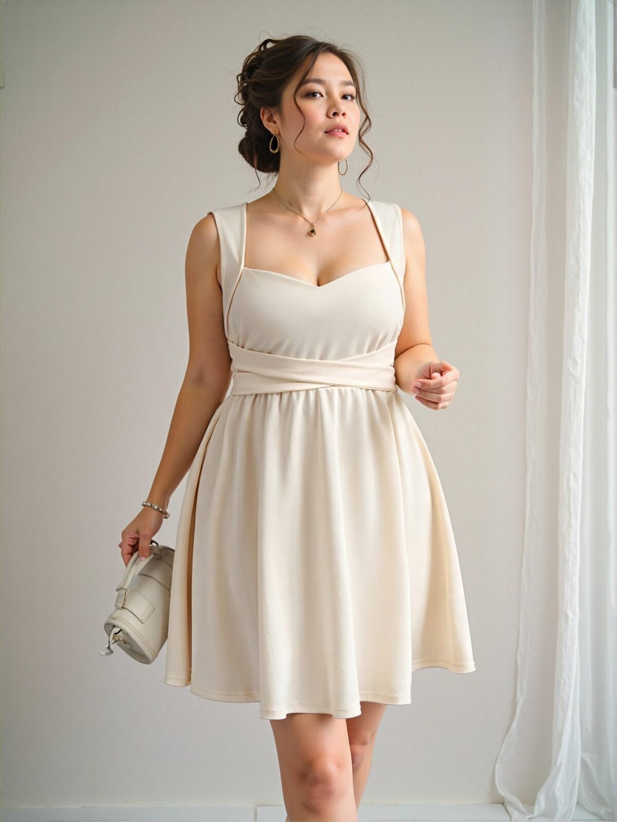 Elegant Apricot Stylish Sweetheart Neck Crisscross Tied Bow Ruffle Hem Sleeveless Mini Dress for Spring and Summer "Chic, Classy and Trendy Fashion Style to Dress to Impress" - Image 3