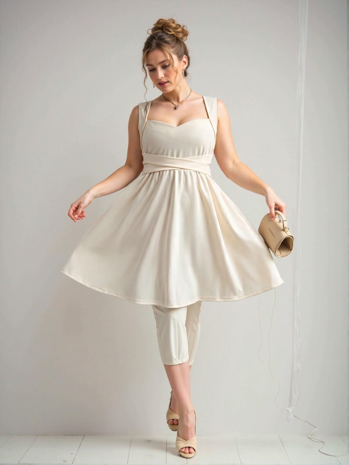 Elegant Apricot Stylish Sweetheart Neck Crisscross Tied Bow Ruffle Hem Sleeveless Mini Dress for Spring and Summer "Chic, Classy and Trendy Fashion Style to Dress to Impress" - Image 4