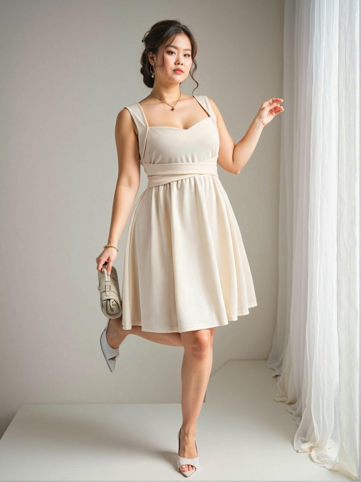 Elegant Apricot Stylish Sweetheart Neck Crisscross Tied Bow Ruffle Hem Sleeveless Mini Dress for Spring and Summer "Chic, Classy and Trendy Fashion Style to Dress to Impress" - Image 5