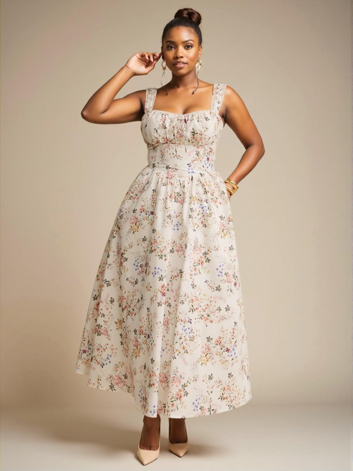 Elegant White Floral High Waist Cami Dress with Tie Back and Pockets for Casual Outings, Special Events, and Summer Vacations - Chic, Classy and Trendy Fashion Style to Dress to Impress