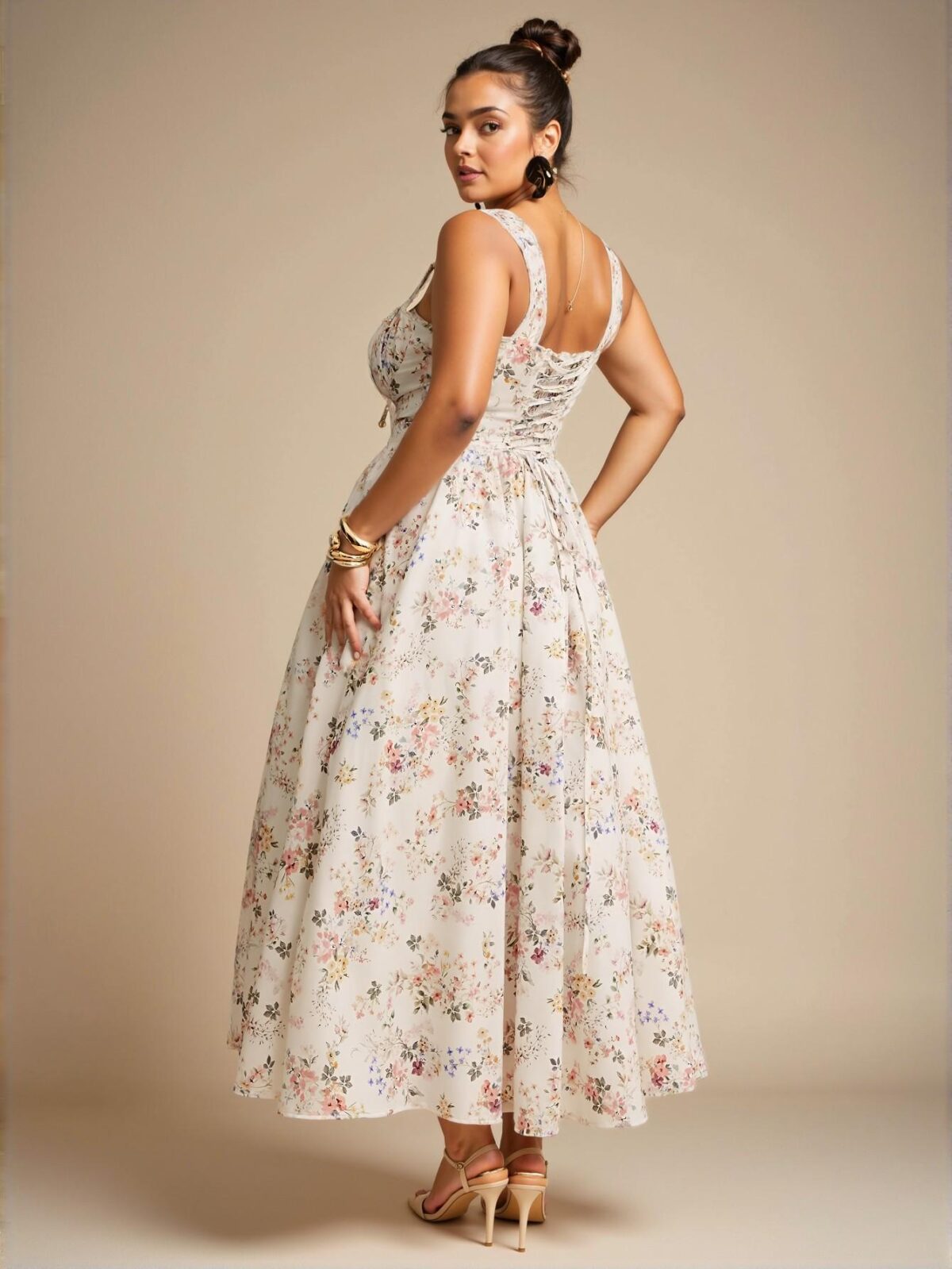 Elegant White Floral High Waist Cami Dress with Tie Back and Pockets for Casual Outings, Special Events, and Summer Vacations - Chic, Classy and Trendy Fashion Style to Dress to Impress - Image 2