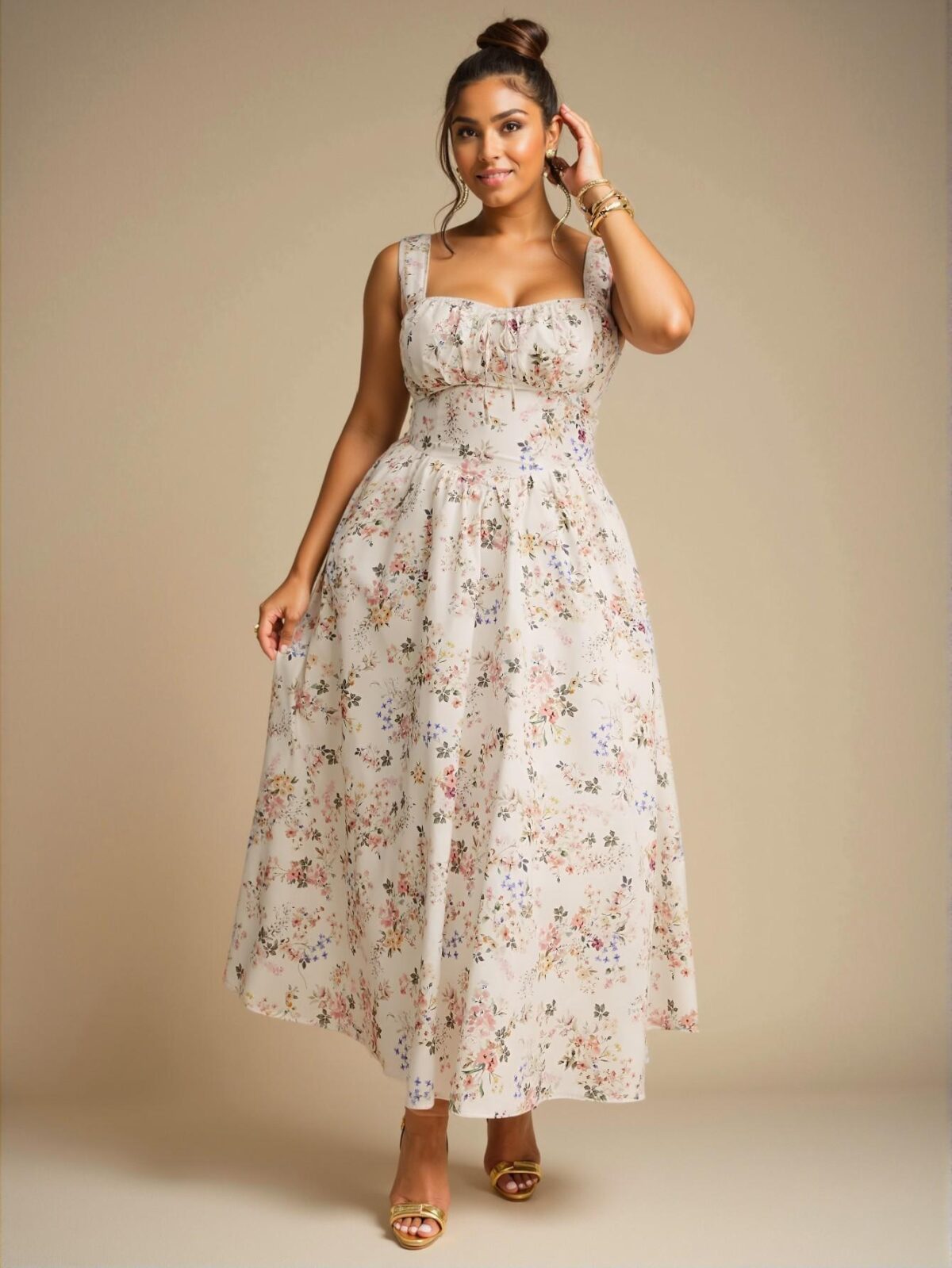 Elegant White Floral High Waist Cami Dress with Tie Back and Pockets for Casual Outings, Special Events, and Summer Vacations - Chic, Classy and Trendy Fashion Style to Dress to Impress - Image 4