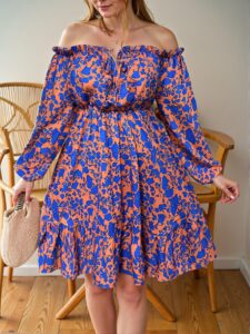 Elegant Orange Bohemian Off-Shoulder Midi Dress with Ruffle Trim for Spring and Summer Getaways - Chic, Classy and Trendy Fashion Style to Dress to Impress
