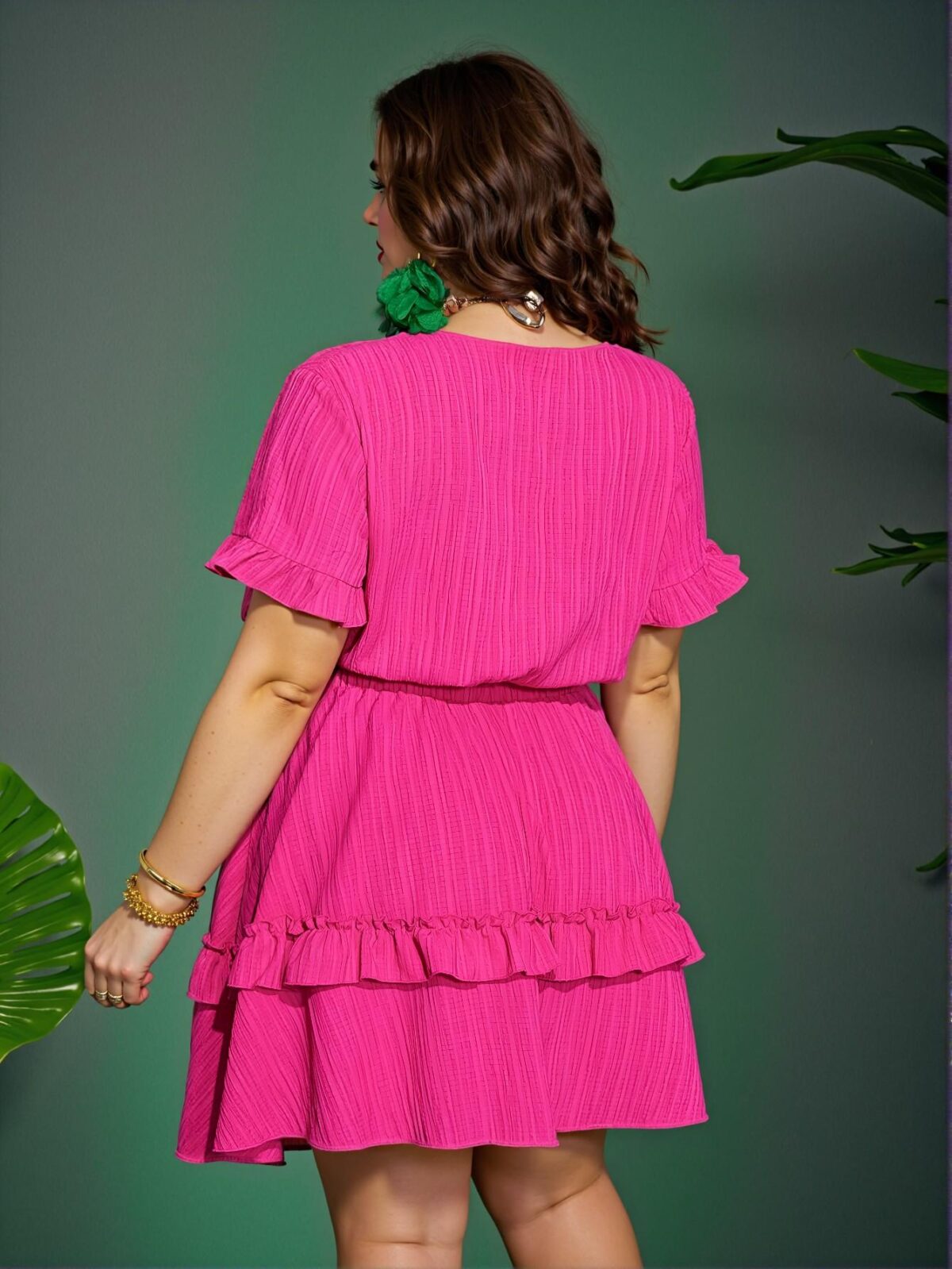 Elegant Hot Pink Charming Bodycon Mini Dress with Ruffle Accents, Tie-Up Chest Detail, and A-Line Hem, Perfect for Casual and Holiday Wear in Plus Sizes for Spring and Summer - Chic, Classy, and Trendy Fashion Style to Dress to Impress - Image 2