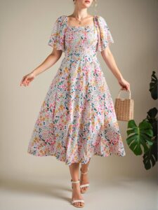 Elegant Multicolor Boho Ruffle Sleeve Dress with Ditsy Floral Print for Spring and Summer - Chic, Classy and Trendy Fashion Style to Dress to Impress