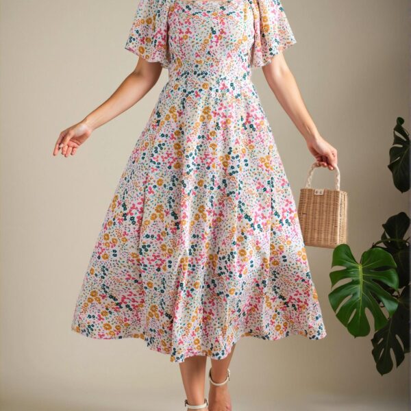 Elegant Multicolor Boho Ruffle Sleeve Dress with Ditsy Floral Print for Spring and Summer - Chic, Classy and Trendy Fashion Style to Dress to Impress
