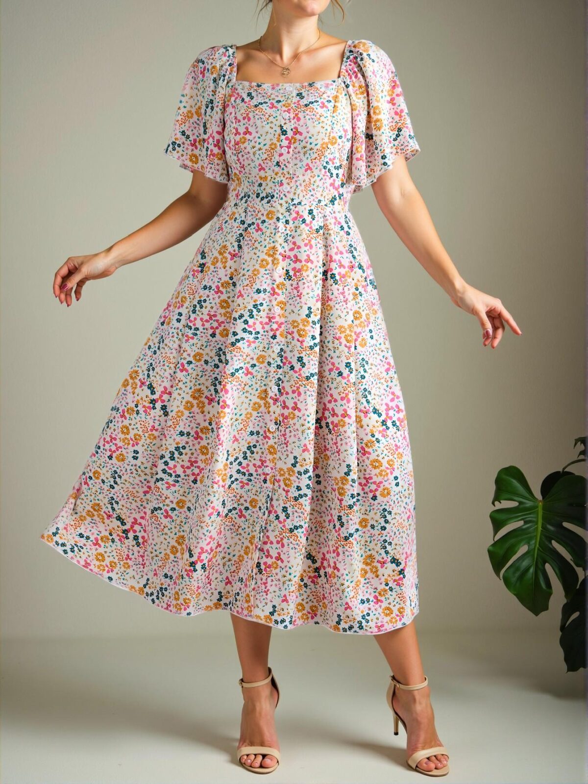 Elegant Multicolor Boho Ruffle Sleeve Dress with Ditsy Floral Print for Spring and Summer - Chic, Classy and Trendy Fashion Style to Dress to Impress - Image 5