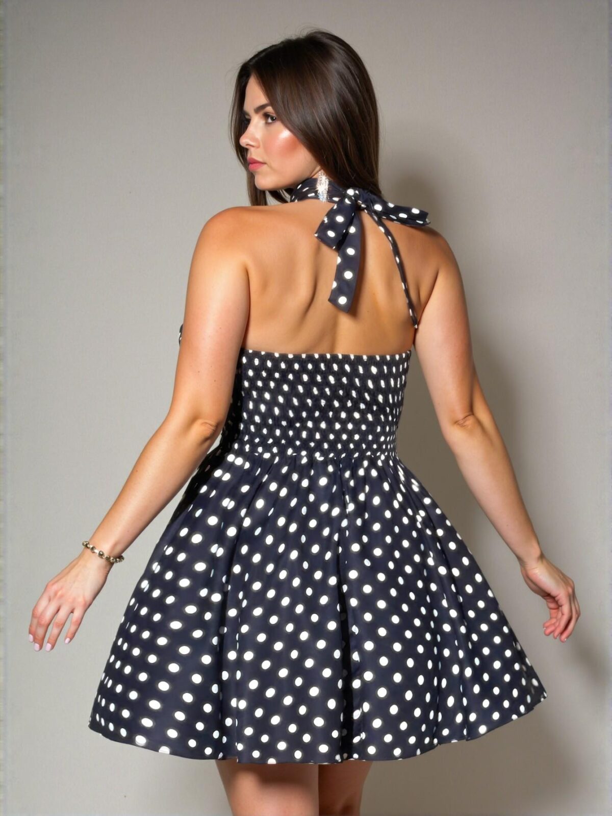 Elegant Navy Blue Stylish Off-The-Shoulder Backless Mini Dress with Floral Accents Perfect for Spring and Summer Outings - Chic, Classy and Trendy Fashion Style to Dress to Impress - Image 2