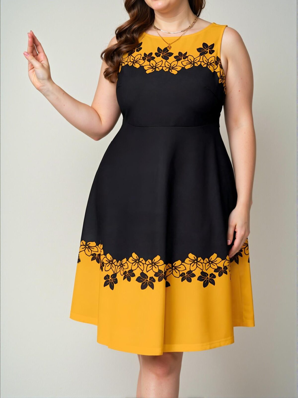 Elegant Yellow Flared A-Line Floral Print Dress Perfect for Spring and Summer - Chic, Classy and Trendy Fashion Style to Dress to Impress
