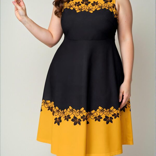 Elegant Yellow Flared A-Line Floral Print Dress Perfect for Spring and Summer - Chic, Classy and Trendy Fashion Style to Dress to Impress