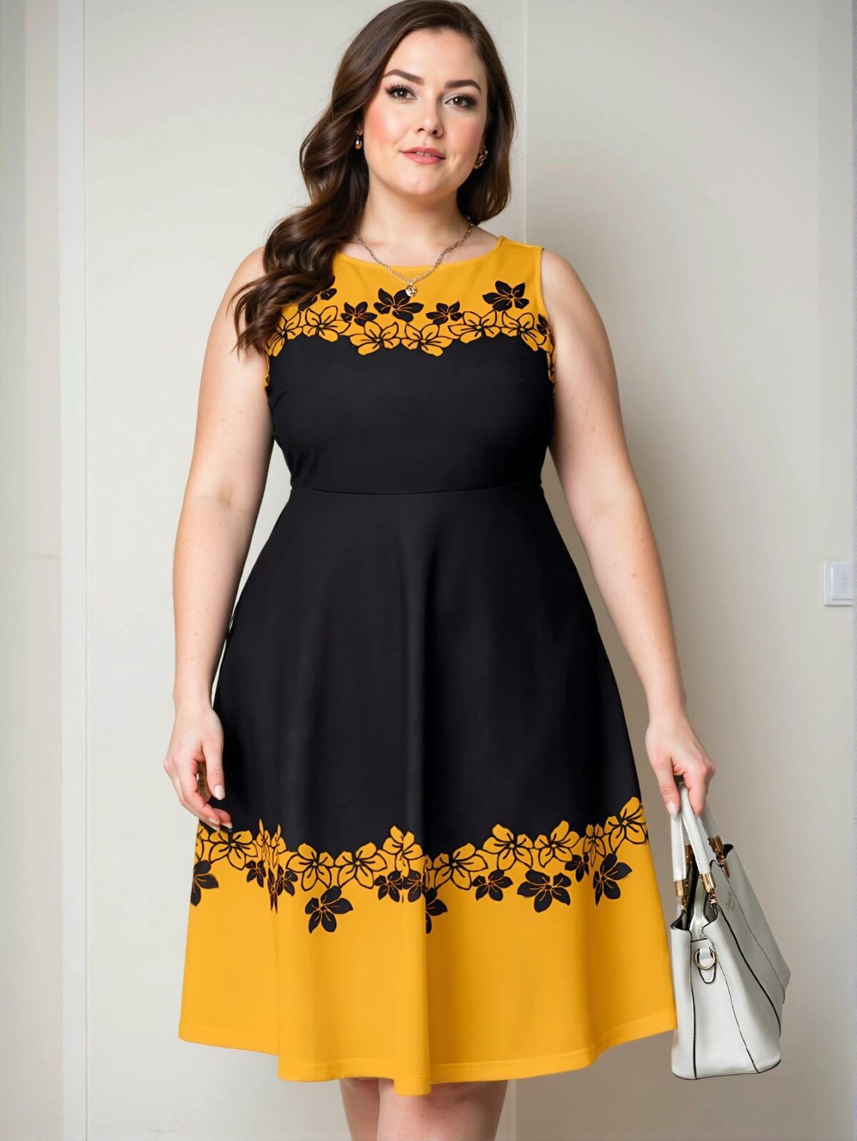 Elegant Yellow Flared A-Line Floral Print Dress Perfect for Spring and Summer - Chic, Classy and Trendy Fashion Style to Dress to Impress - Image 3
