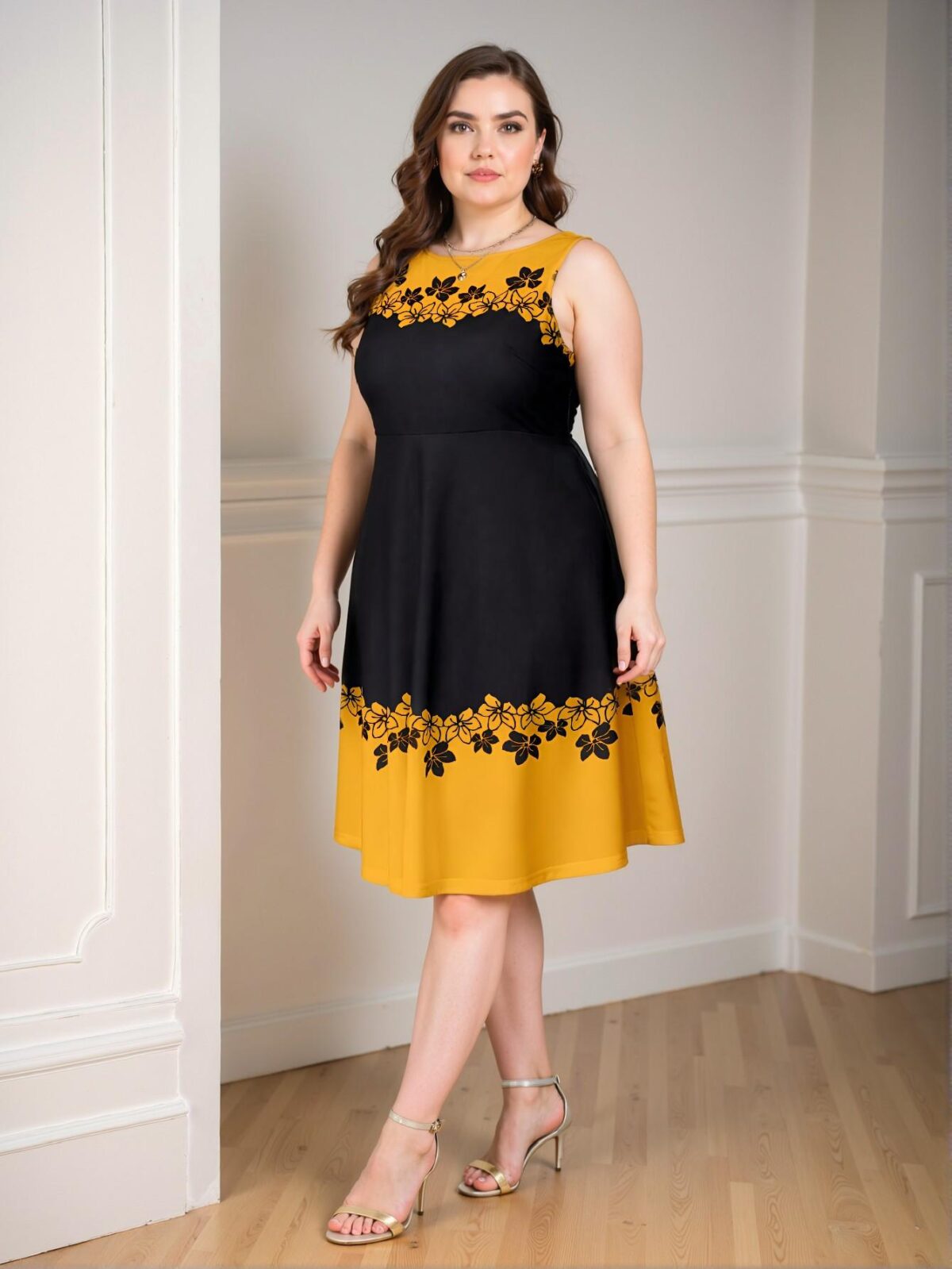 Elegant Yellow Flared A-Line Floral Print Dress Perfect for Spring and Summer - Chic, Classy and Trendy Fashion Style to Dress to Impress - Image 5