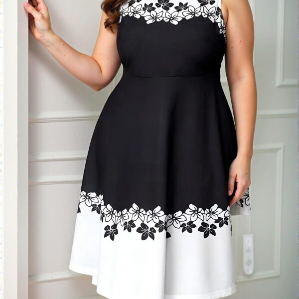 Elegant Black and White Flared A-Line Floral Dress Perfect for Spring and Summer Chic, Classy and Trendy Fashion Style to Dress to Impress