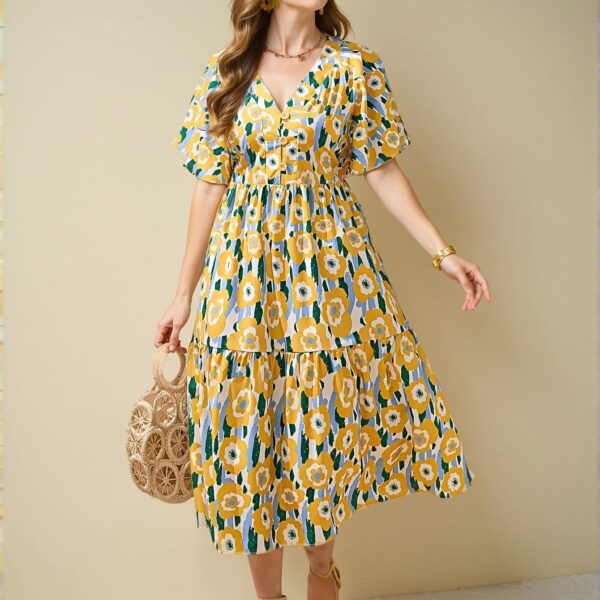 "Elegant Multicolor Boho High-Low Casual Dress with Floral Print for Outings and Gatherings - Chic, Classy and Trendy Fashion Style to Dress to Impress"