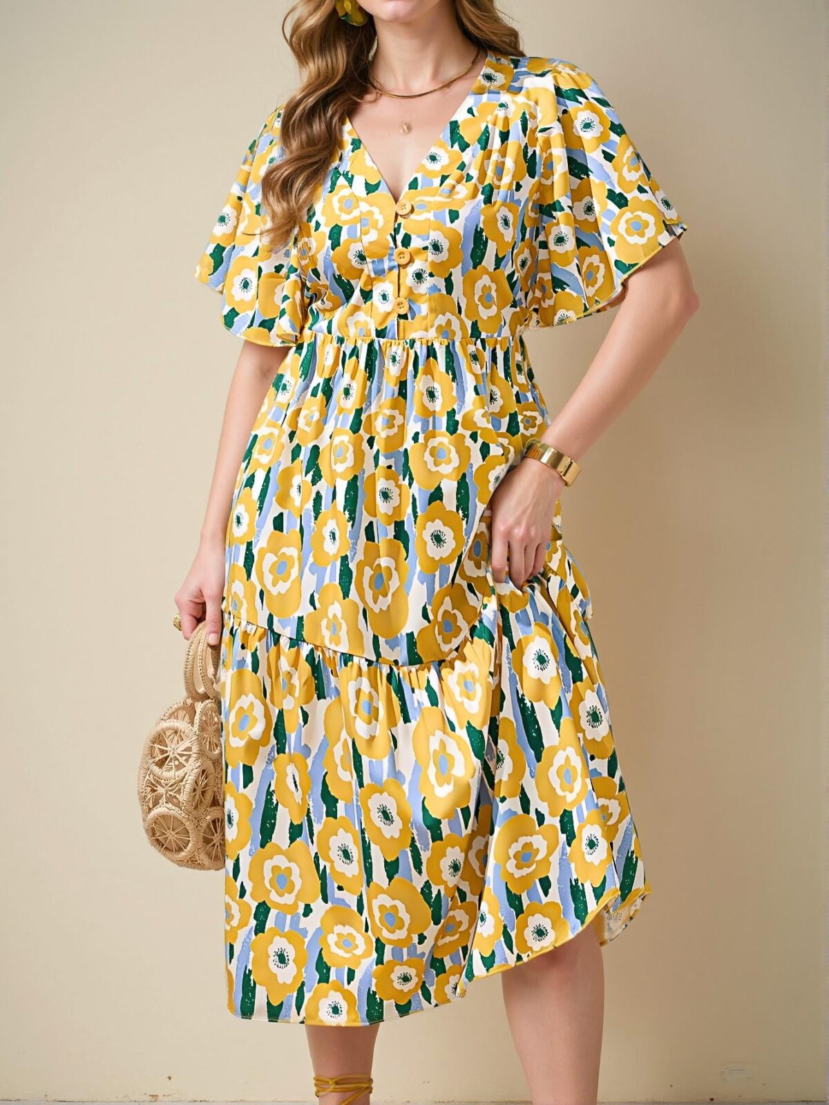 "Elegant Multicolor Boho High-Low Casual Dress with Floral Print for Outings and Gatherings - Chic, Classy and Trendy Fashion Style to Dress to Impress" - Image 4