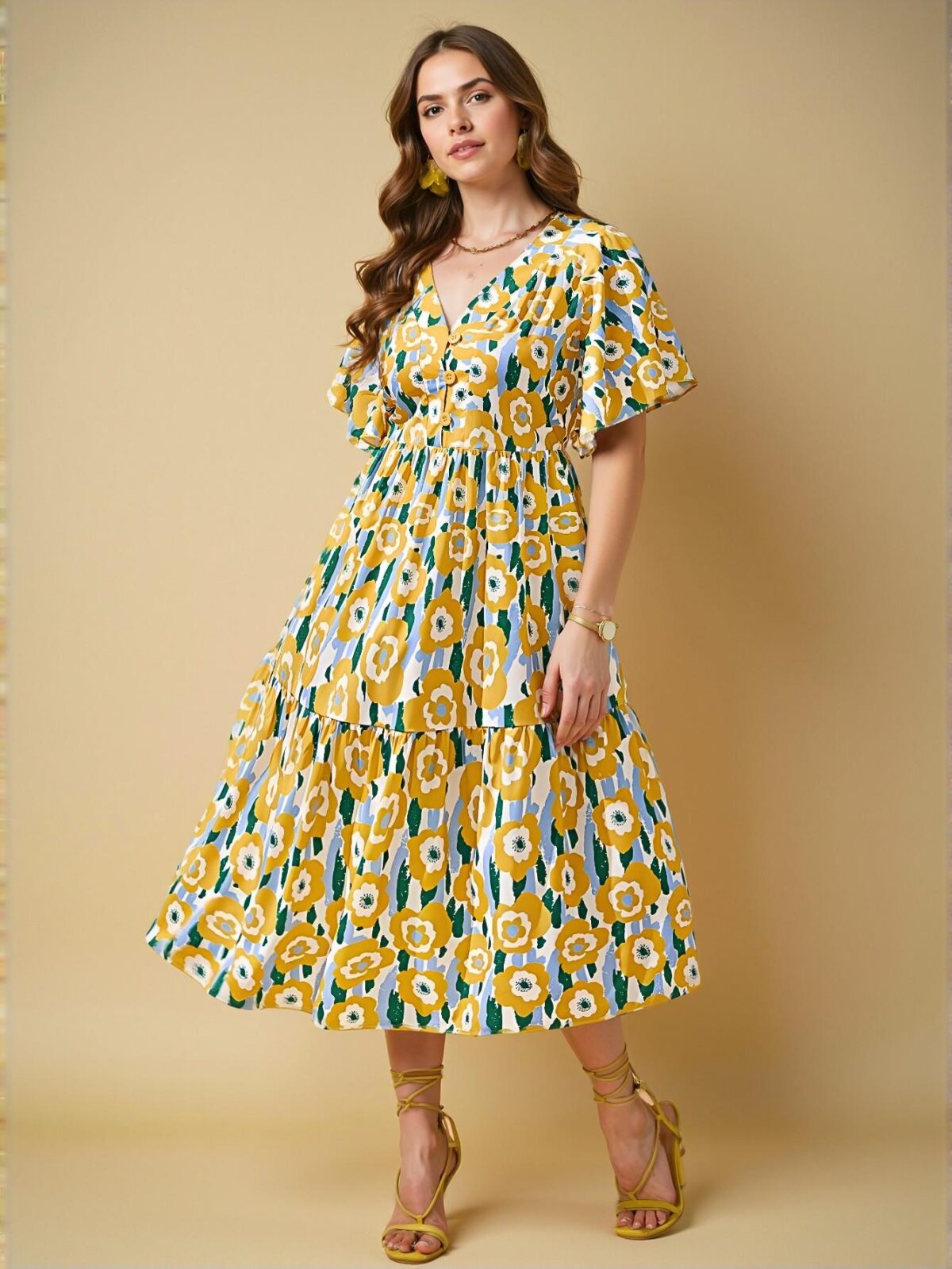 "Elegant Multicolor Boho High-Low Casual Dress with Floral Print for Outings and Gatherings - Chic, Classy and Trendy Fashion Style to Dress to Impress" - Image 5