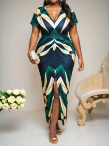 Elegant Multicolor Stylish V-Neck Short Sleeve A-Line Dress with Ruched Details Perfect for Summer Celebrations and Business Casual Occasions Chic, Classy and Trendy Fashion Style to Dress to Impress