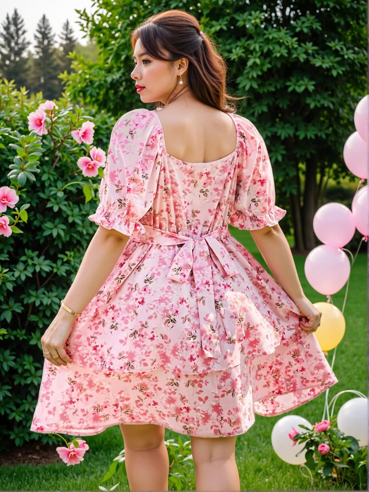 Elegant Multicolor Floral Print Sweetheart Neck Puff Sleeve A-Line Dress for Spring and Summer Chic, Classy and Trendy Fashion Style to Dress to Impress - Image 2