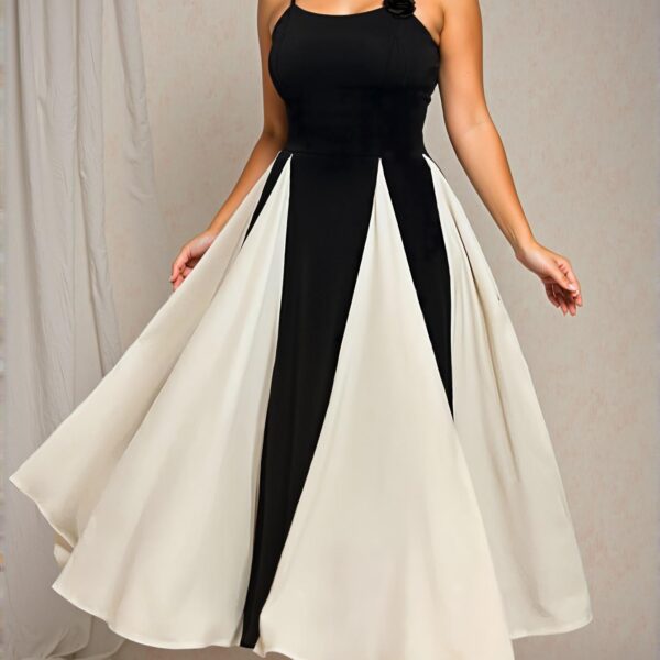 Elegant Black and White Color-Block Floral Maxi Dress for Plus Size Women - Perfect for Spring and Summer Events - Chic, Classy and Trendy Fashion Style to Dress to Impress