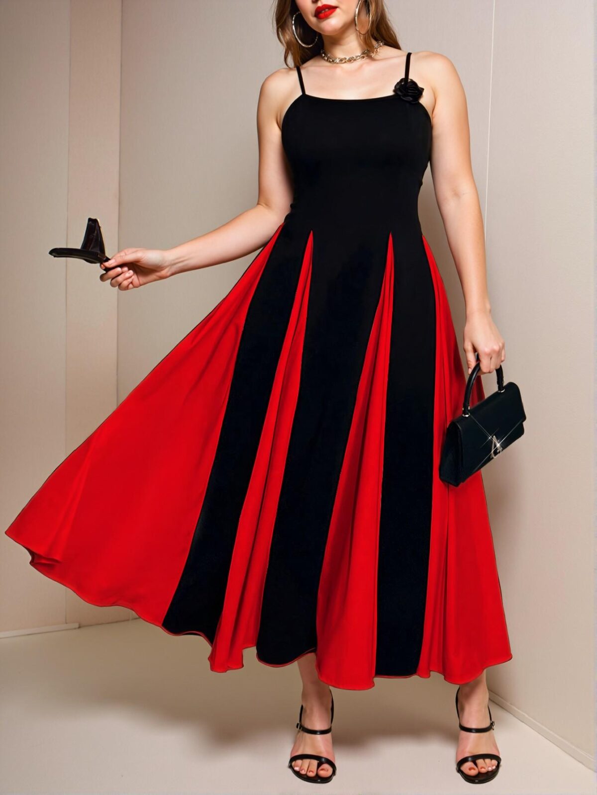 Elegant Red Contrasting 3D Flower Pattern Sleeveless Long Dress for a Chic Spring/Summer Look - Classy and Trendy Fashion Style to Dress to Impress - Image 4