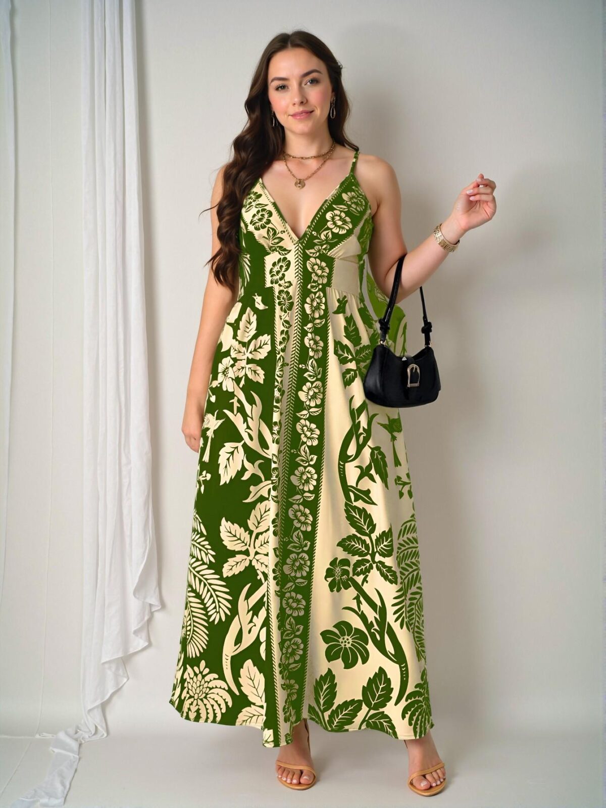 Elegant Multicolor Charming Woven Vacation Cami Dress with Retro Floral Print for Spring and Summer - Chic, Classy and Trendy Fashion Style to Dress to Impress