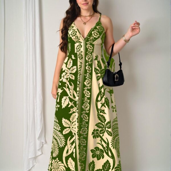 Elegant Multicolor Charming Woven Vacation Cami Dress with Retro Floral Print for Spring and Summer - Chic, Classy and Trendy Fashion Style to Dress to Impress