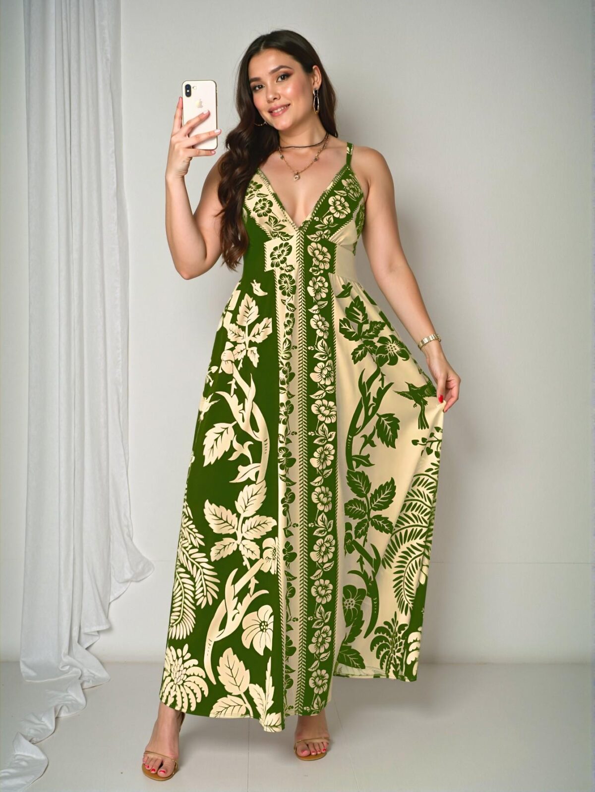 Elegant Multicolor Charming Woven Vacation Cami Dress with Retro Floral Print for Spring and Summer - Chic, Classy and Trendy Fashion Style to Dress to Impress - Image 5
