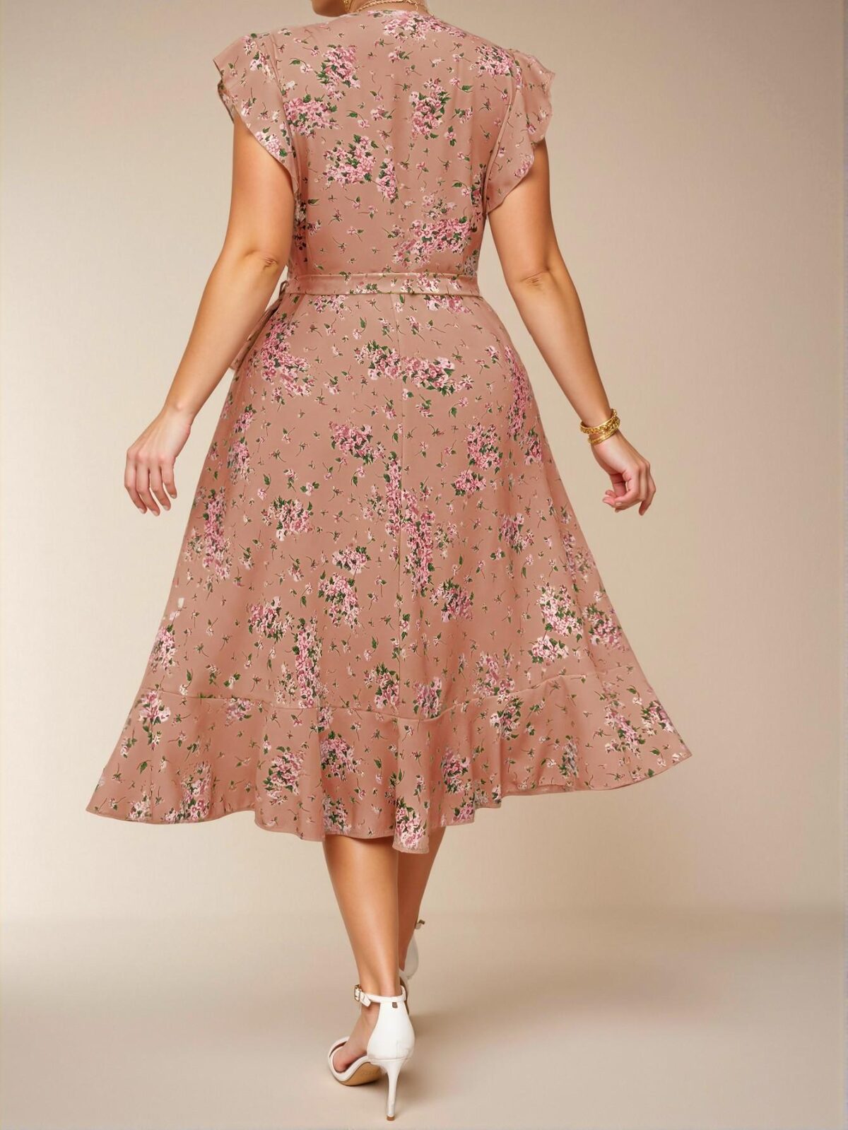 Elegant Pink Flouncy Sleeve Ditsy Floral A-Line Woven Dress for Warm Weather Chic, Classy and Trendy Fashion Style to Dress to Impress - Image 2