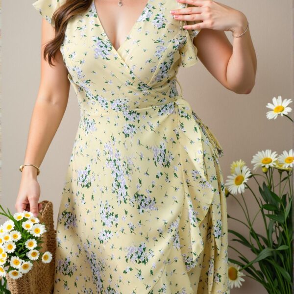 Elegant Multicolor Playful Floral Cinched Waist Flare Midi Dress for Spring and Summer Chic, Classy, and Trendy Fashion Style to Dress to Impress