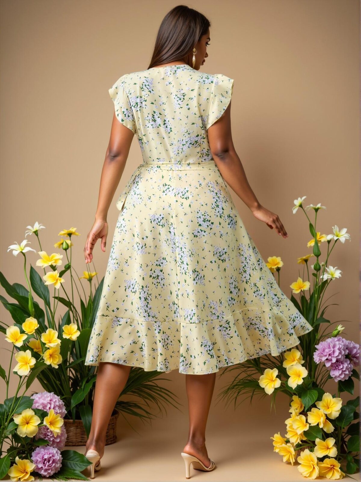 Elegant Multicolor Playful Floral Cinched Waist Flare Midi Dress for Spring and Summer Chic, Classy, and Trendy Fashion Style to Dress to Impress - Image 2