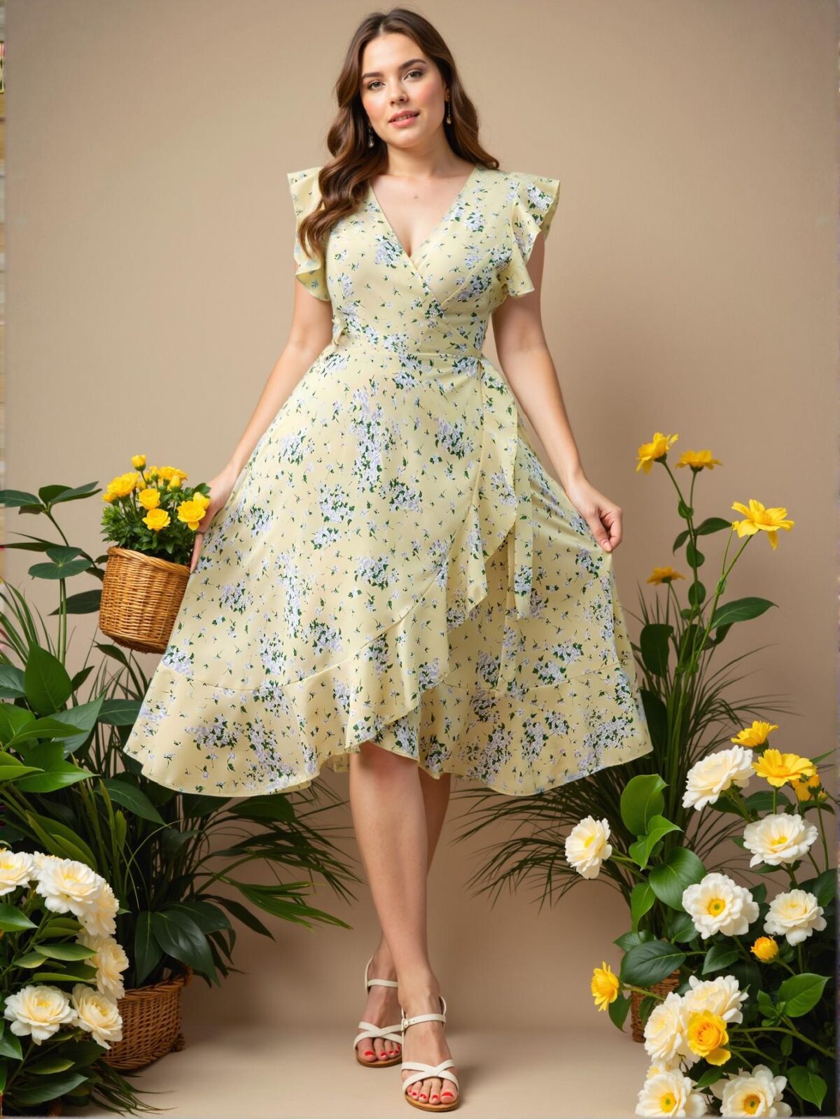 Elegant Multicolor Playful Floral Cinched Waist Flare Midi Dress for Spring and Summer Chic, Classy, and Trendy Fashion Style to Dress to Impress - Image 5