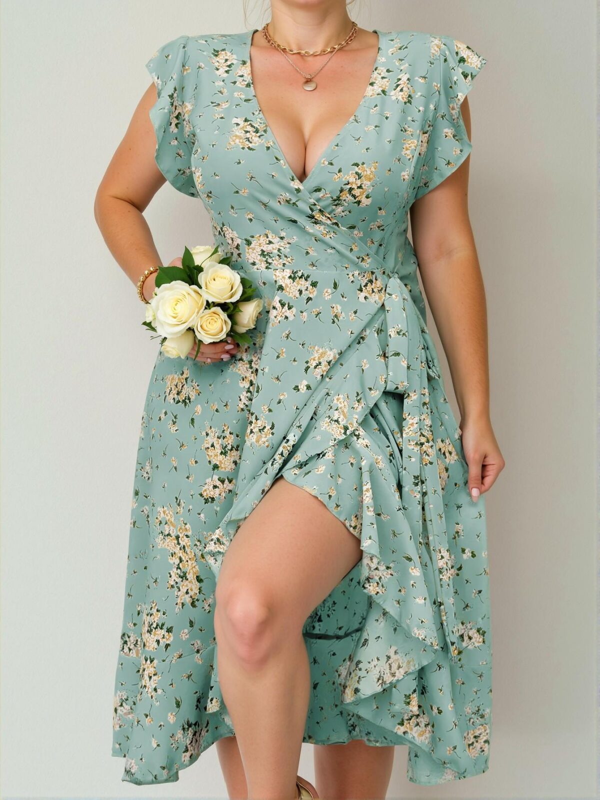 Elegant Blue Flounced Sleeve A-Line Floral Dress for Spring and Summer - Chic, Classy and Trendy Fashion Style to Dress to Impress