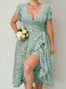Elegant Blue Flounced Sleeve A-Line Floral Dress for Spring and Summer - Chic, Classy and Trendy Fashion Style to Dress to Impress