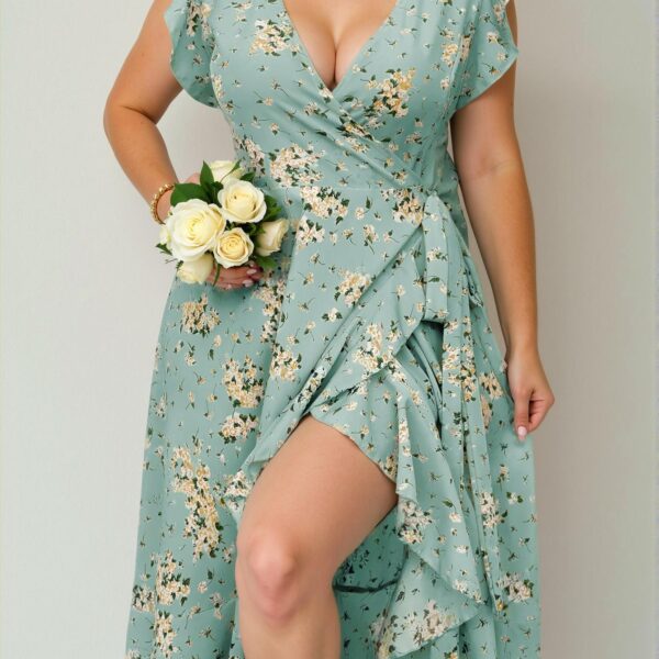 Elegant Blue Flounced Sleeve A-Line Floral Dress for Spring and Summer - Chic, Classy and Trendy Fashion Style to Dress to Impress