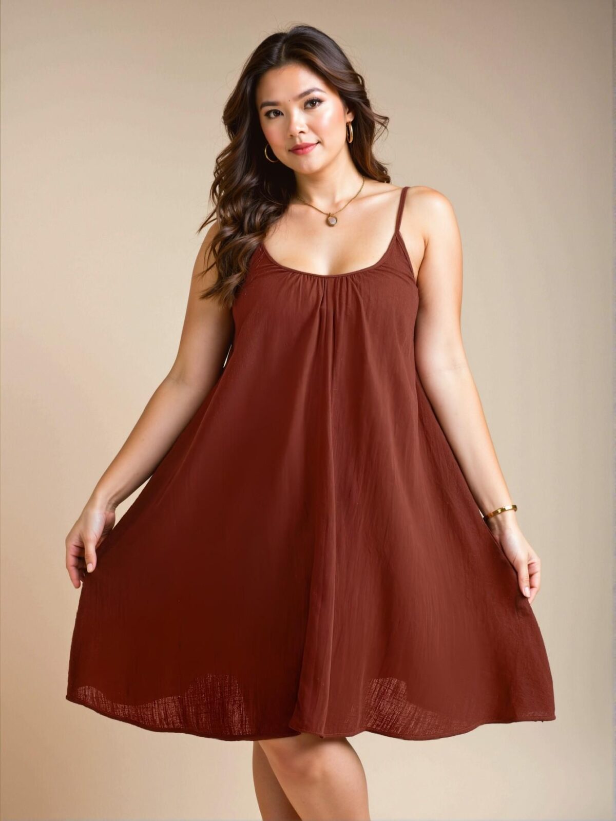 Elegant Brown Spaghetti Strap Loose-Fit Linen Holiday Dress for Summer, Comfortable and Breathable Casual Wear, Chic, Classy and Trendy Fashion Style to Dress to Impress - Image 3