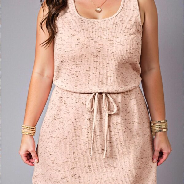 Elegant Coral Pink Casual Sleeveless Tie-Waist Round Neck Dress for Spring and Summer Celebrations - Chic, Classy and Trendy Fashion Style to Dress to Impress