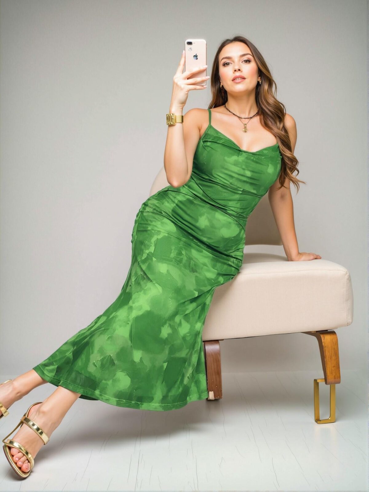 Elegant Green Chic Cami Maxi Dress with Tie-Dye Print for Sophisticated Events and Stylish Outings "Chic, Classy and Trendy Fashion Style to Dress to Impress"