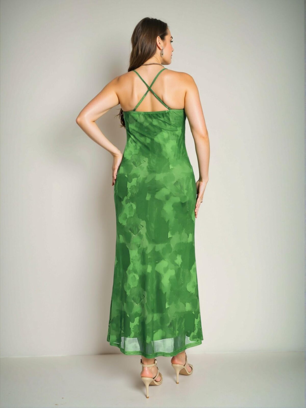 Elegant Green Chic Cami Maxi Dress with Tie-Dye Print for Sophisticated Events and Stylish Outings "Chic, Classy and Trendy Fashion Style to Dress to Impress" - Image 3