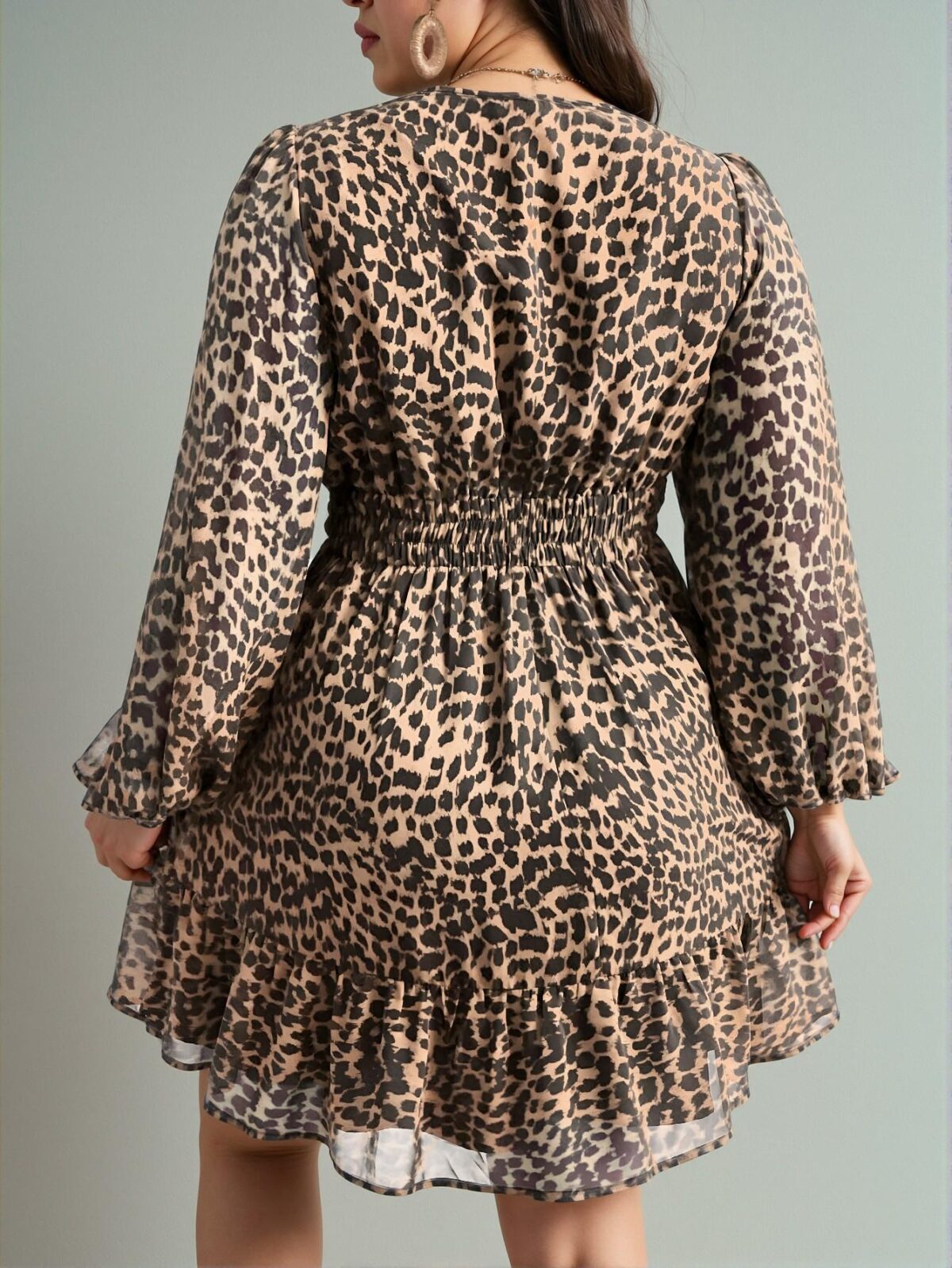 Elegant Khaki Chic Leopard Print Double Layer Chiffon Long Sleeve Dress for Spring and Summer - Chic, Classy and Trendy Fashion Style to Dress to Impress - Image 2
