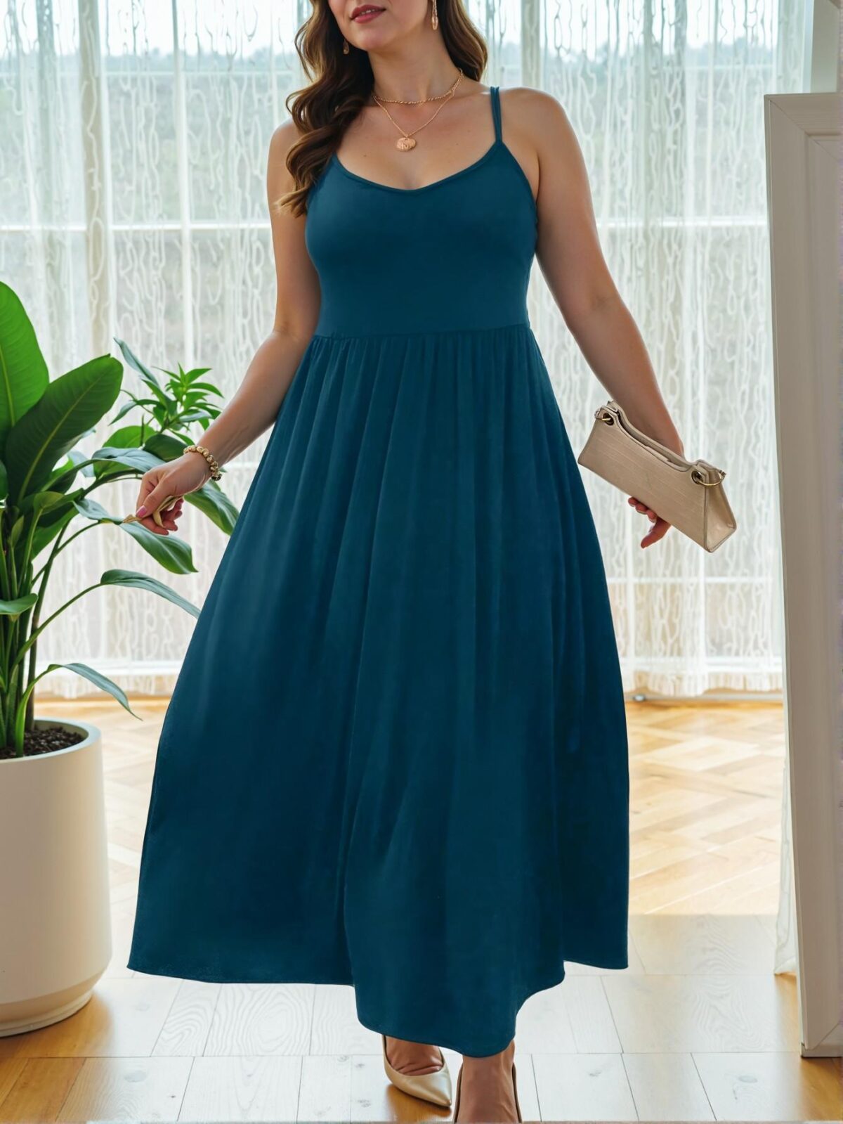 Elegant Teal Blue Flawless Maxi Cami Dress for Spring and Summer - Chic, Classy and Trendy Fashion Style to Dress to Impress