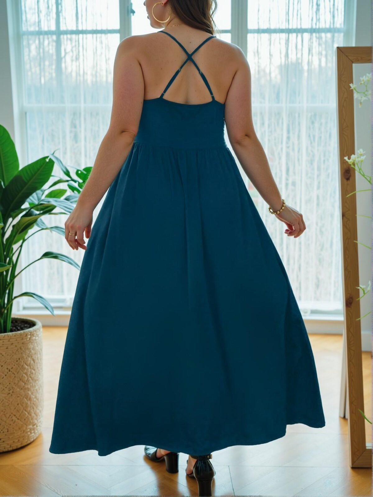 Elegant Teal Blue Flawless Maxi Cami Dress for Spring and Summer - Chic, Classy and Trendy Fashion Style to Dress to Impress - Image 2