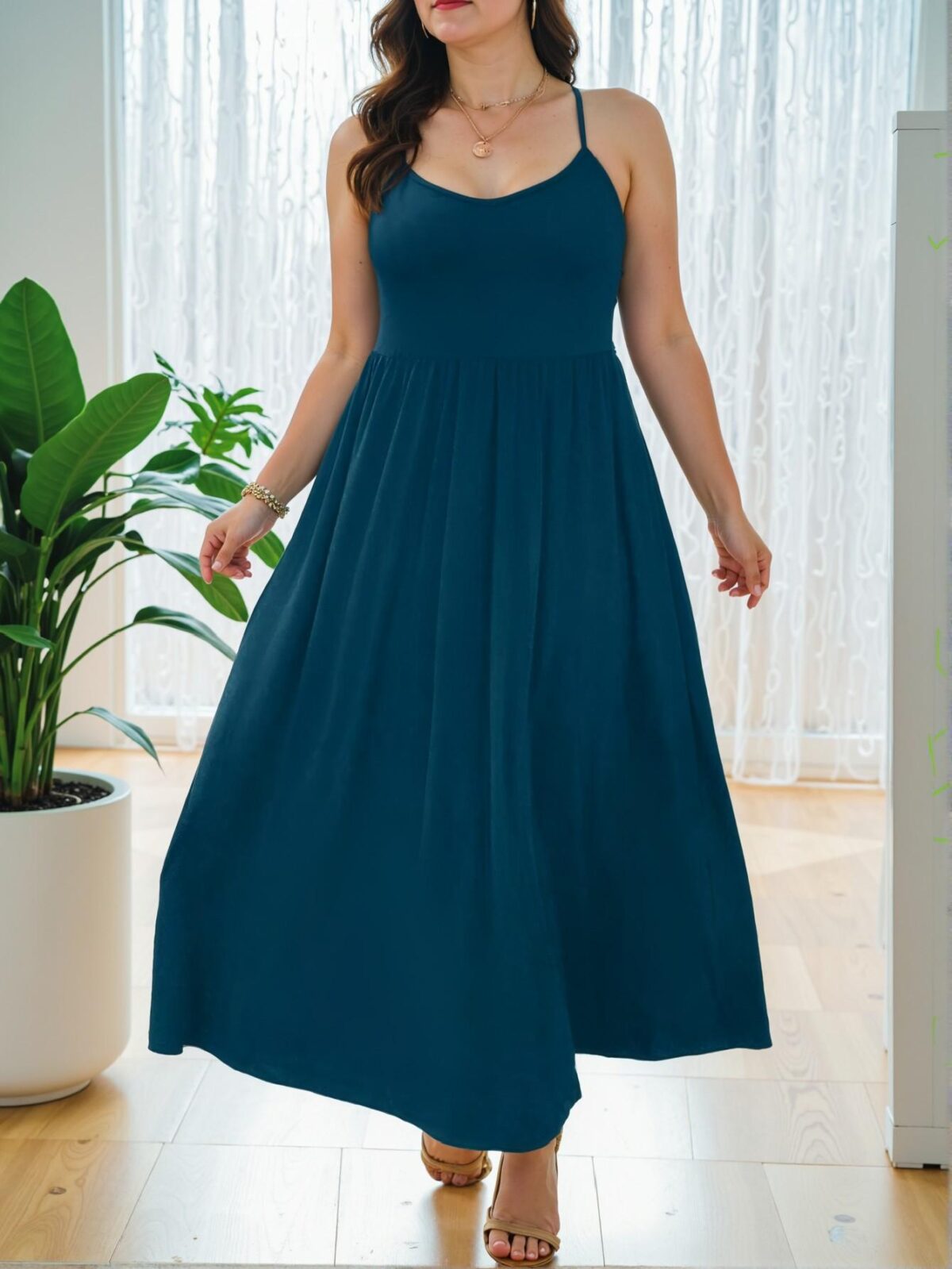 Elegant Teal Blue Flawless Maxi Cami Dress for Spring and Summer - Chic, Classy and Trendy Fashion Style to Dress to Impress - Image 3