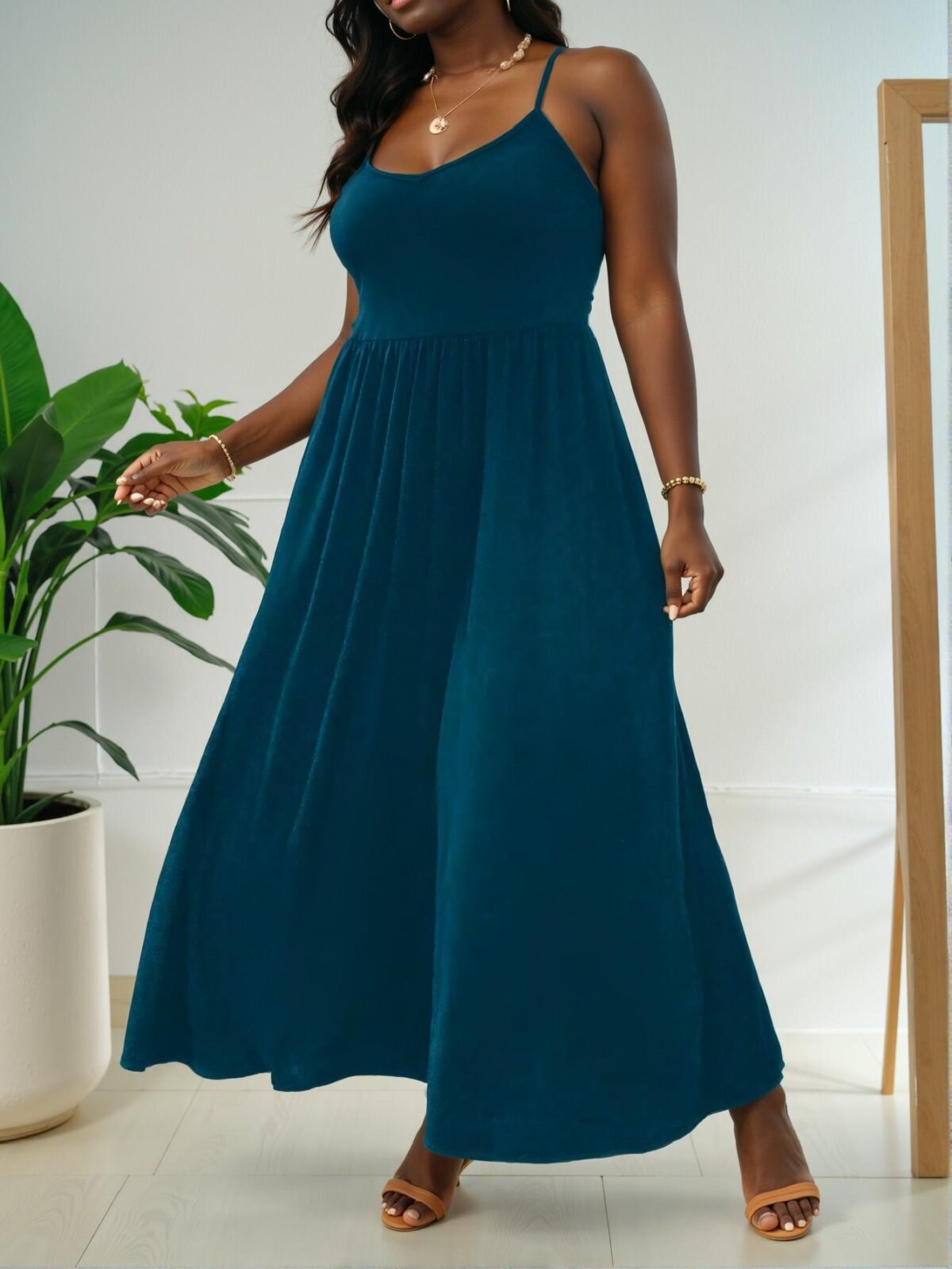Elegant Teal Blue Flawless Maxi Cami Dress for Spring and Summer - Chic, Classy and Trendy Fashion Style to Dress to Impress - Image 4