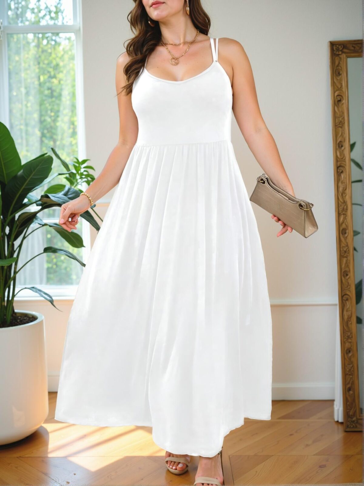 Elegant White Casual Maxi Cami Dress for Spring and Summer - Chic, Classy and Trendy Fashion Style to Dress to Impress
