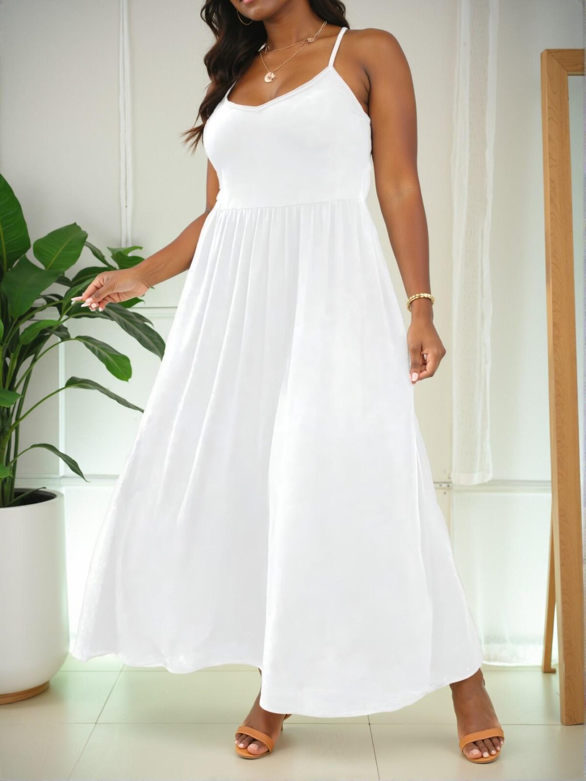 Elegant White Casual Maxi Cami Dress for Spring and Summer - Chic, Classy and Trendy Fashion Style to Dress to Impress - Image 5