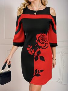 Elegant Red Plus Size V-Neck Short Sleeve Striped & Floral Print Casual Dress for Spring and Summer - Chic, Classy and Trendy Fashion Style to Dress to Impress