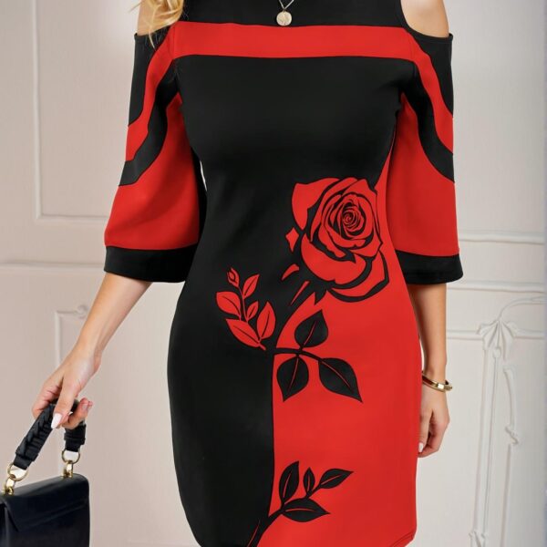 Elegant Red Plus Size V-Neck Short Sleeve Striped & Floral Print Casual Dress for Spring and Summer - Chic, Classy and Trendy Fashion Style to Dress to Impress