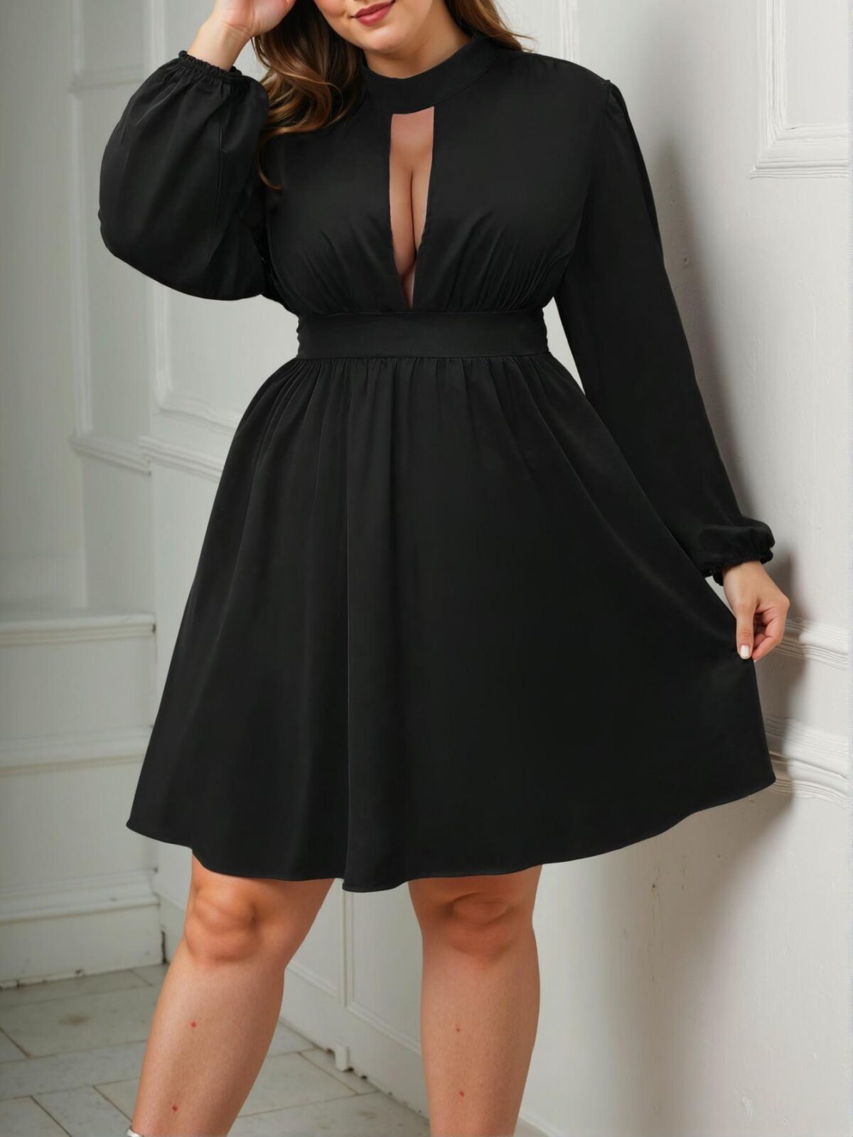 Elegant Black Backless A-Line Dress with Lantern Sleeves for Stylish Spring and Summer Outings - Chic, Classy, and Trendy Fashion Style to Dress to Impress - Image 4