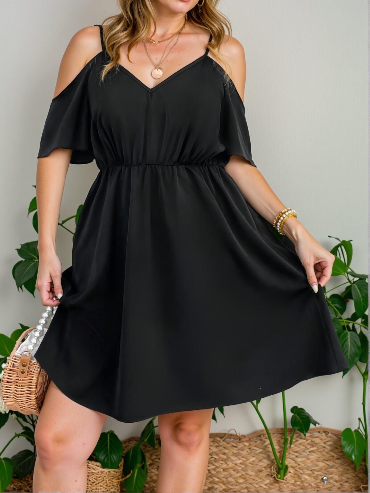 Elegant Black Cutout Shoulder Cami Dress for Spring and Summer - Chic, Classy and Trendy Fashion Style to Dress to Impress - Image 3